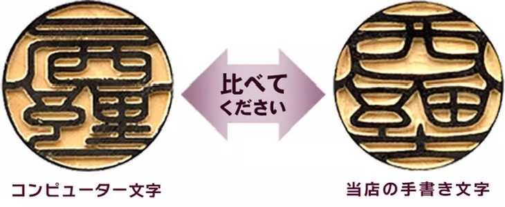 印鑑のコンピューター文字と手書き文字の印影を比較した画像