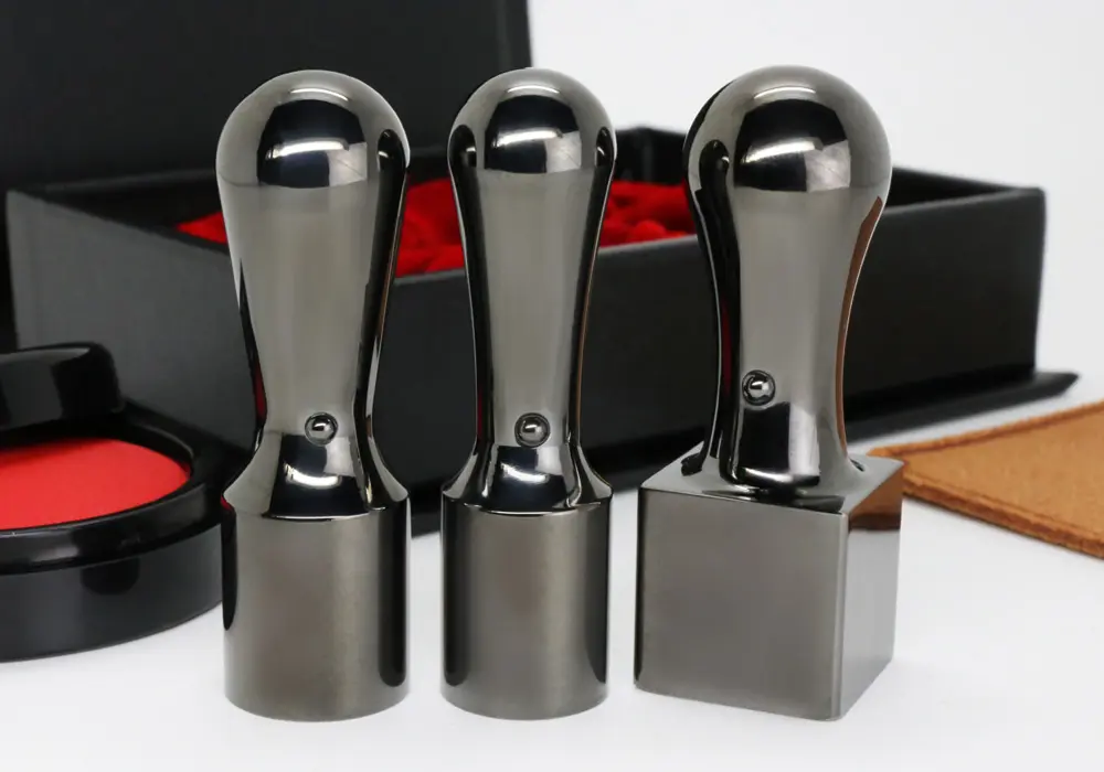 会社用印鑑３点セット鏡面ブラックチタン